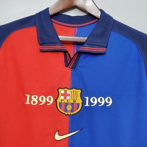 Camisa Barcelona 100 Anos Retrô 1999 Azul e Grená - | Futmantos