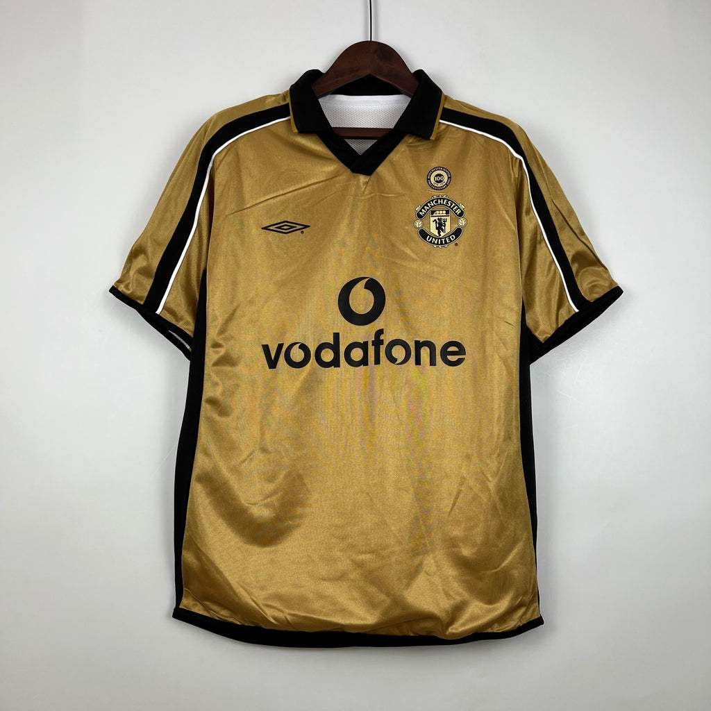 Camisa Manchester United 01/02 Modelo Retrô 100 Anos Masculina- Braca e preta, Dourada e Preta Dupla Face | Futmantos
