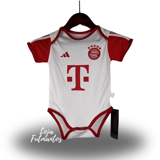 Body de Bebê Bayern de Munique 23/24 -Branco/Vermelho | Futmantos